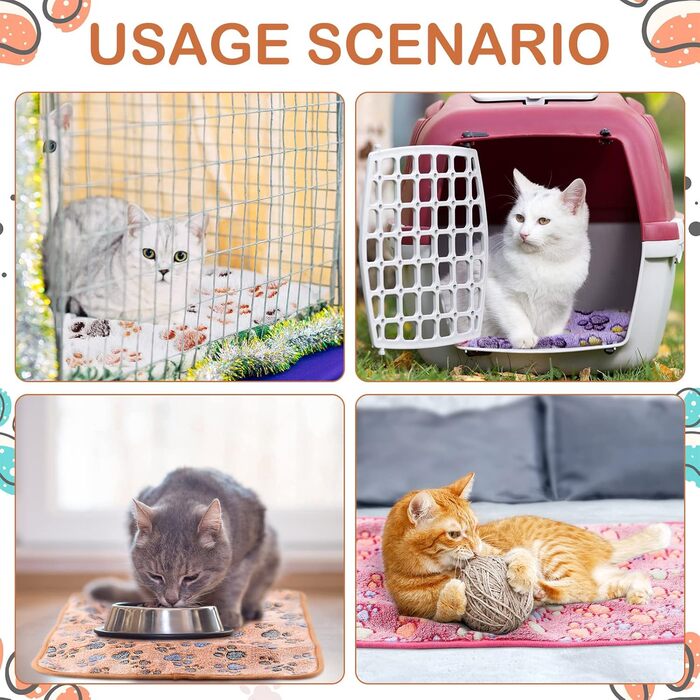 М'яка ковдра для морських свинок та тварин (60 x 40 см) з малюнком лапок - вбираюча, для клітки, миється, з флісу