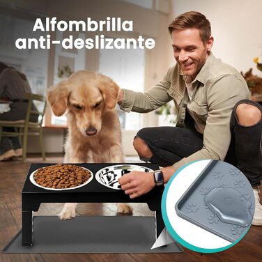 Підвищуюча годівниця для собак NOVARKA® з регулюванням висоти | Набір з миски з нержавіючої сталі та антибактеріальної миски | Преміум-набір з антиковзною підкладкою та лопаткою для корму