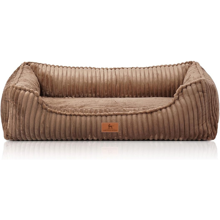 Ортопедичне собаче ліжко Knuffelwuff Sedona M-L з широкого корду, 85 x 63 см | Знімний, пральний чохол | для великих, середніх та маленьких собак (85 x 63 x 23 см, Колір: Коричневий)
