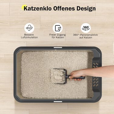 Сталевий лоток для котів MIXJOY XL, великий туалет для котів із нержавіючої сталі 28 л з високими бортами та сопком, темно-сірий (56.5x36.5x25.5 см)