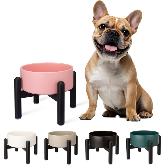 Підвищена годівниця для собак, керамічна миска для корму з нержавіючої сталі, діаметр 15,5 см, об'єм 850 мл, білий колір (середній, рожевий)