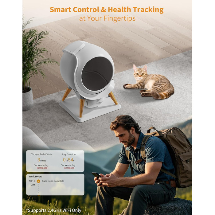 Автоматичний лоток для котів HoneyGuaridan SL900 з самоочищенням, 63л, з підключенням до додатку, сенсорами та подвійним живленням