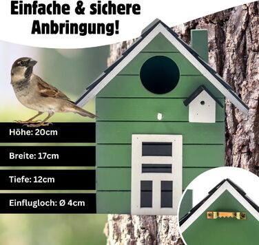 Пташник Vogelhaus No.64 - ідеальне місце для малих птахів (синиць, зябликів, сніжників). Підходить для декору інтер'єру та як гніздовий будиночок на вулиці. Темно-зелений колір.