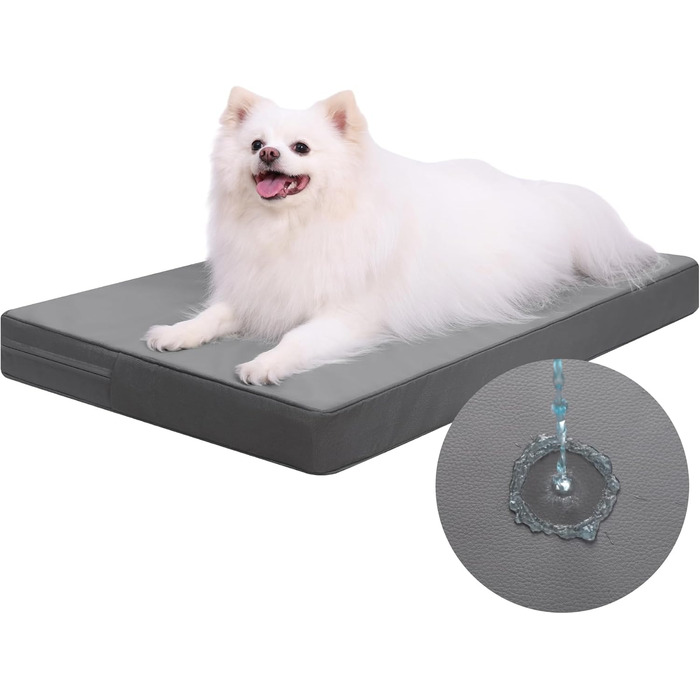 Ортопедичне ліжко для собак 58x43 см, знімний чохол з екошкіри, подушка для собак, матрац для собак, комфортне та прохолодне для внутрішнього та зовнішнього використання, сірого кольору (L58xB43xH7 см)
