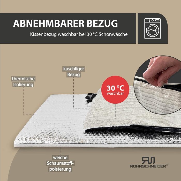 Килимок-ліжко для котів Rohrschneider з підігрівом, з антиковзною підкладкою, з тканини корд, 90 x 29 см (бежевий)