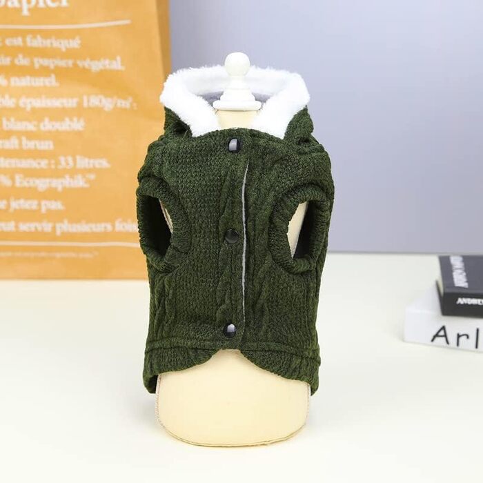 Теплий зимовий пуловер з капюшоном для собак, котів та середніх порід (M, обхват грудей 37 см), класичний зелений