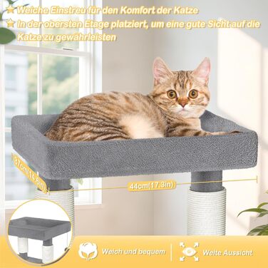 Драбина-кіготь для котів Naizy K1276, сіра, 49x41x93 см - XXL, з сизалевими стовпцями та будиночком