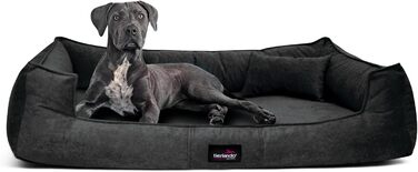 Ортопедичне ліжко для собак Tierlando® Bruce з знімним та пральним велюровим покриттям, собаче ліжко-софа, ідеально для середніх та великих собак, розмір: 110x90 см, колір: оливковий (26)