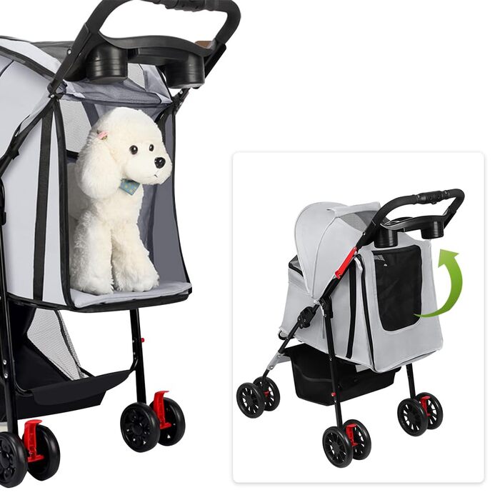 Дитяча коляска для собак та котів Homewell, складана, до 20 кг, з сумкою та підсклянником (сіра)