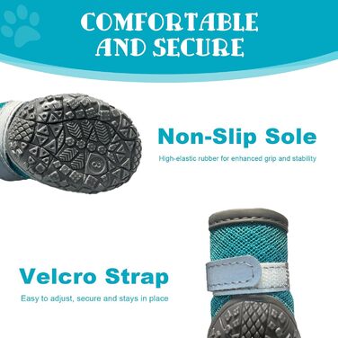 Взуття для собак, захист подушечок лап, Outdoor, 4 шт., з світловідбиваючим кріпленням, дихаючі собачі чоботи, регульований захист лап для маленьких та середніх собак (1, блакитний)
