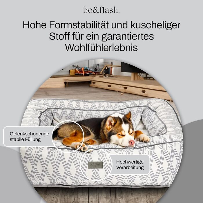 Зручне собаче ліжко bo&flash Boise 'Roy' - диван для собак маленьких та великих порід, з дизайном, що можна прати, з антиковзким покриттям, для захисту суглобів (M, Ruby)