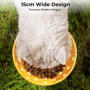 Підвищений годівниця для котів, керамічна миска у формі гриба, широка та плоска миска для котів на підставці, миска для котів, що запобігає блювоті, миска для кошенят та літніх котів (жовта)
