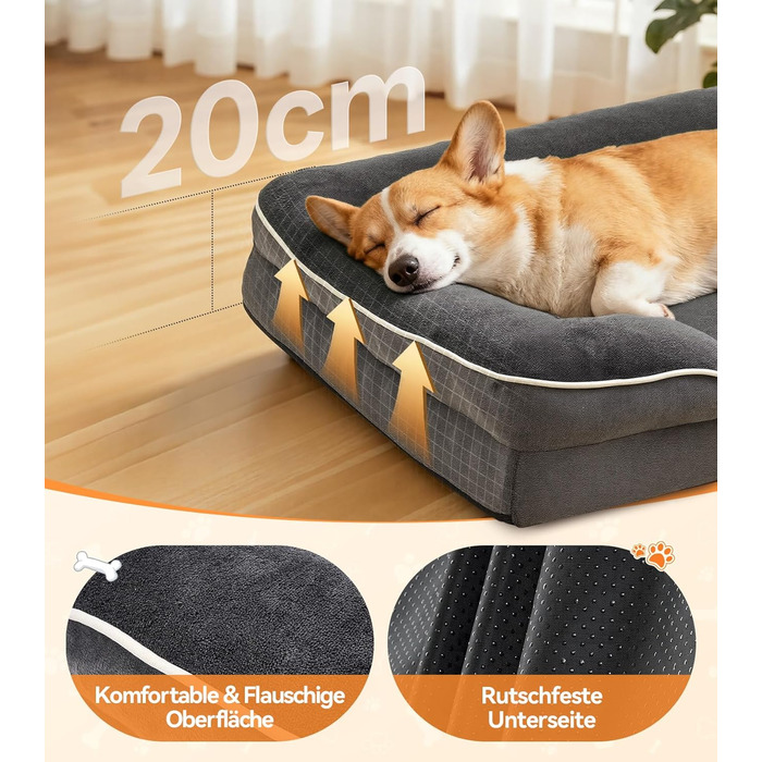 Ортопедичне ліжко для собак великих порід, м'яке, з антиковзною основою, дихаюче, сіре, 100x70x20 см