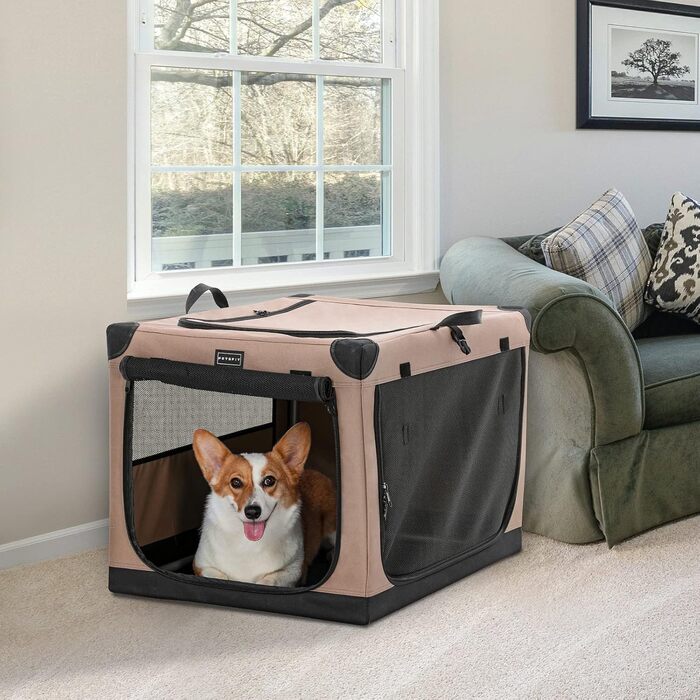 Транспортна переноска для собак Petsfit, складана, для дому, велика, середня, маленька, бежева (Khaki) M
