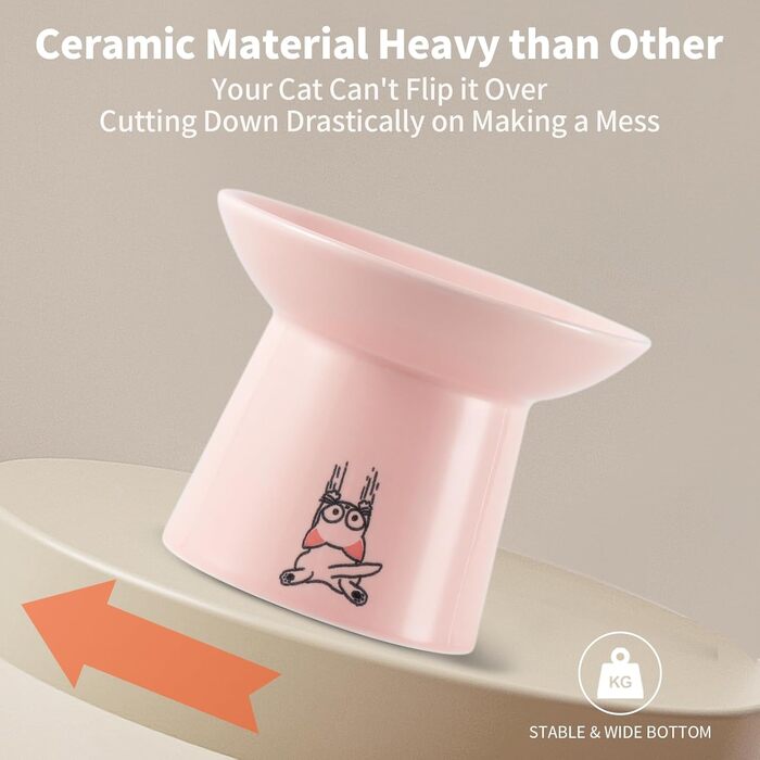 Керамічні миски для котів OMAYKEY з широким дном та підняттям, 16,5 см, для корму та води, широкі, плоскі, захист від болю в спині, зелено-білі