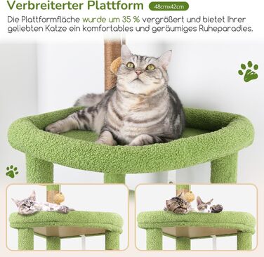 Комплекс для котів Globlazer Kratzbaum 165 см для великих котів: будиночок, платформа 48x42 см, гамак, стовпчики, стійкий, зелений