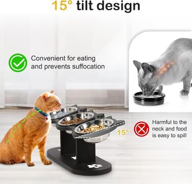 Набір мисок для котів 3 в 1: годівниця, поїлка, підставка. З нержавіючої сталі, з дерев'яною підставкою. Підходить для котів та маленьких собак.