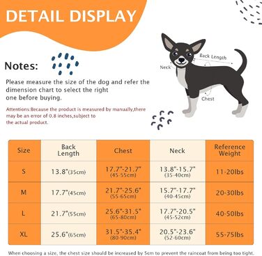 Дощовик для собак Vejaoo: водонепроникний, світловідбиваючий, з капюшоном. Підходить для малих, середніх та великих собак. Колір: помаранчевий, розмір: L