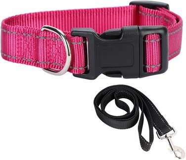 Нашийник для собак Türki (XL, Рожевий) з нейлону, з гравіюванням, світловідбиваючий, для великих, середніх та малих собак