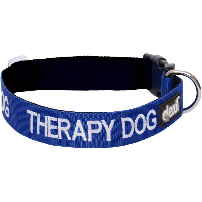 Нашийник для собак з неопрену з написом 'Therapy Dog', блакитний, з підкладкою, розмір L-XL (15-25' x 1.25')