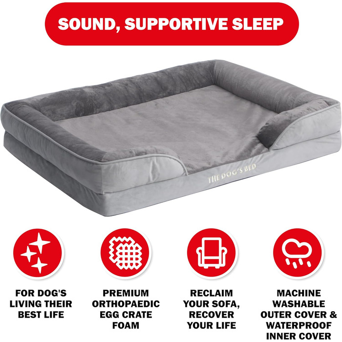 Ортопедичне лежанка для собак з ефектом пам'яті, велика, сріблясто-сіра, водонепроникна, знімні чохли (XL)