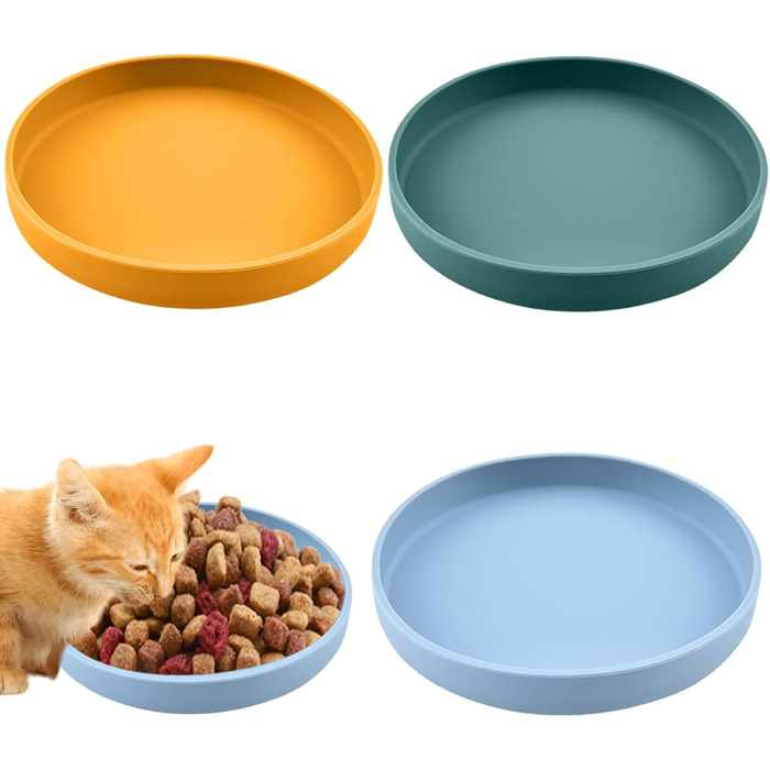 Набір з 4 миски для котів, 18 см, силікон, для сухого та вологого корму (блакитний, зелений, жовтий)
