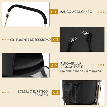 Візок для собак GYMAX 3 в 1, складний, до 15 кг, з віднімним кошиком та регульованим дахом, для собак та котів (чорний)