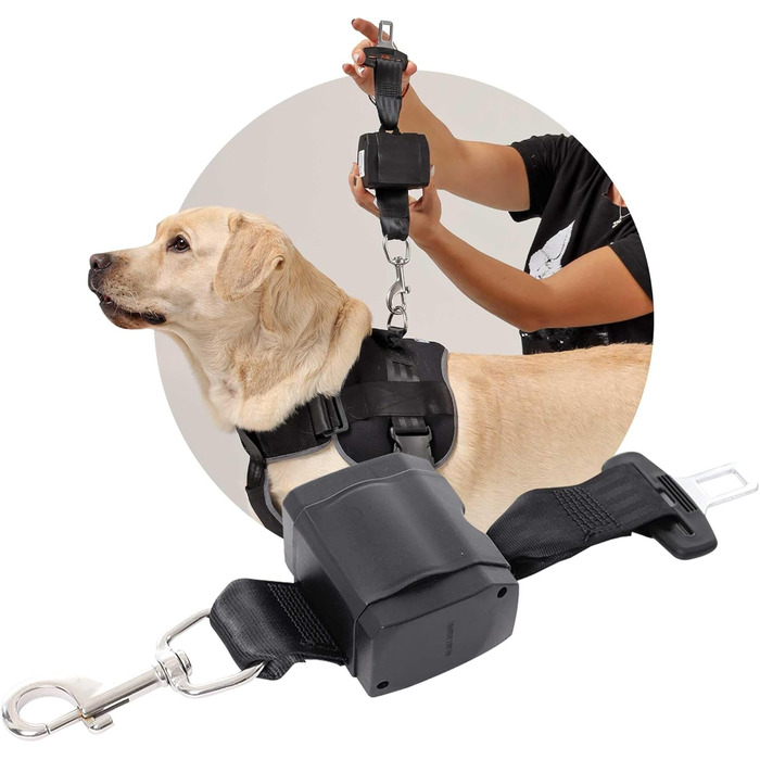 Автоматичний собачий ремінь безпеки для автомобіля - висувний, німецьке виробництво / Ремінь для собак середніх та великих порід / Ремінь з поворотним карабіном з нержавіючої сталі