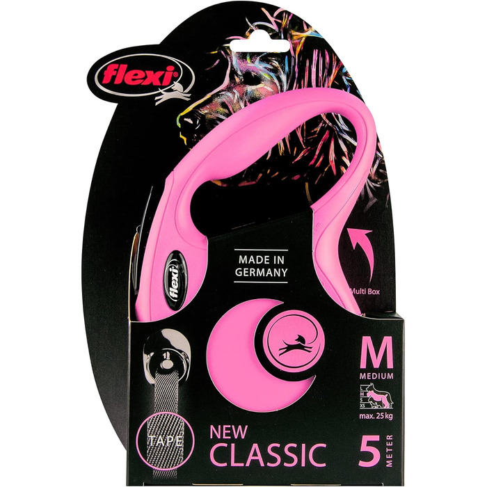 Рулетка-повідець Flexi New Classic M, 5 м, рожева, для собак до 25 кг