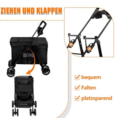 Візок для собак Homewell, візок-каляска для котів/маленьких собак, візок-каляска для дітей, прогулянковий візок для тварин з 2 вікнами на блискавці, тримач для напоїв, до 20 кг (Чорний)