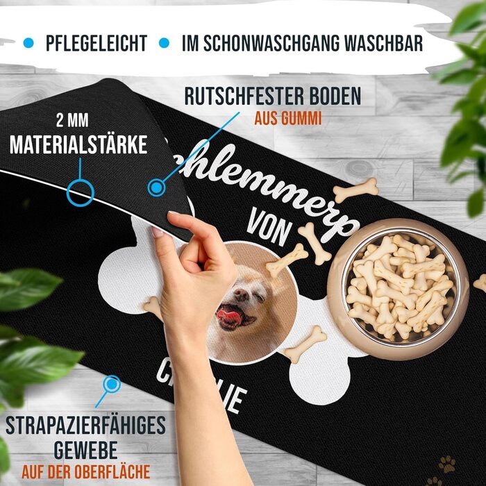 Персоналізована килимок для годування собак з іменем та фото - Royal, 90 x 40 см, миючий, протиковзкий