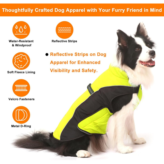 Зимова жилетка для собак - тепла бавовняна жилетка для собак, для сноубордингу, для малих, середніх та великих собак, жовта, розмір M (6.3-11.3 кг, 38 см обхват шиї)