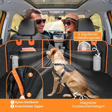 Килимок для собак у машину Neccis з знімною жорсткою основою, 136 x 61 см. Максимальне навантаження 150 кг, водонепроникний та стійкий до подряпин. Підходить для 95% легкових автомобілів, позашляховиків та вантажівок. Чорний+Помаранчевий.