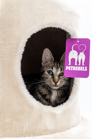 Дряпак Petrebels Charlotte 134 см, преміум-якість, для котів, з гамаком, лежанкою та будиночком, бежево-кремовий