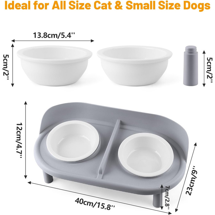 Набір мисок для котів та маленьких собак Bartuke Katzennapf Erhöht: годівниця, миска для їжі та вода (сірий)