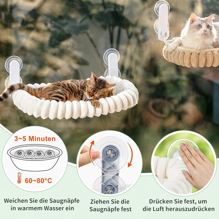 Ліжко для котів GUUSII HOME на вікно, розкладне, з кріпленням на віконну раму, до 18 кг, біле (M)