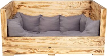 Собаче ліжко Kistenkolli Altes Land Balu з дерева з подушкою, корзина для собак, лежанка, вінтажний диван для собак, для вулиці (білий), 90x57x45 см