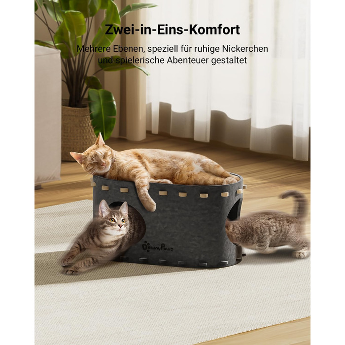 Кігтеточка-будиночок для котів DownyPaws з фетру, 2-ярусна, 50 x 33 x 50 см, сірий (1 шт.)