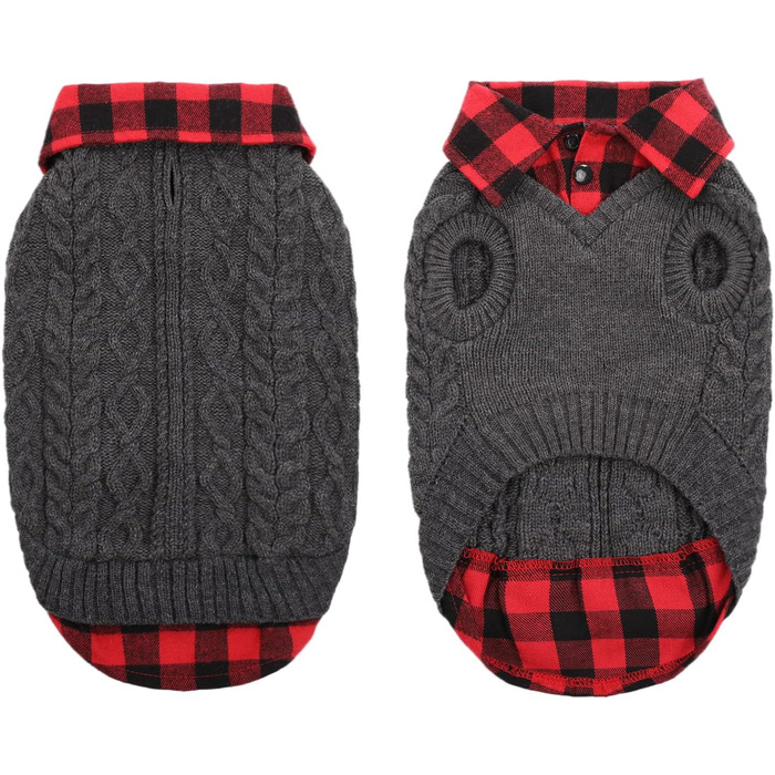 Теплий собачий светр CITÉTOILE з візерунком у клітинку, високим коміром та отворами для повідка – зимовий одяг для собак маленьких, середніх та великих порід, а також для котів, сірий, розмір M