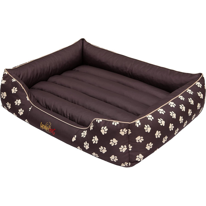 Ліжко для собак Prestige, M, 110x90 см, коричневе з лапами. Знімна та пральна наволочка. Підходить для собак маленьких, середніх та великих порід.