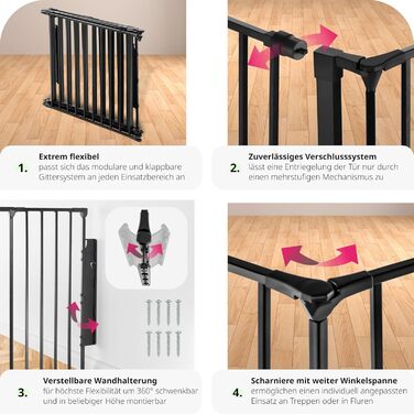 Захисне ґратка для каміну Tectake: металевий захист, огорожа, дитяче ґратка, роздільник кімнати, 5 елементів, з замком, чорний 289 см