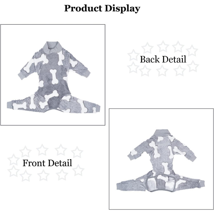 Теплий халат для собак на зиму, фланелевий, для середніх та великих собак, Onesie, колір сірий, розмір XS (довжина спини 38 см, обхват грудей 60 см)