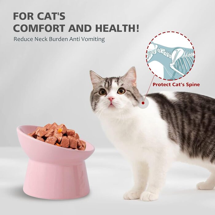 Котловий набір з кераміки, піднятий на 15°, для котів, запобігає зворотному викиду, 280 мл, білий (рожевий)