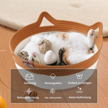 Ручне ткане ліжко для котів Maisly з бавовняного шнура, дихаюче та стійке до подряпин, складане гніздо для котів, універсальний кошик для домашніх тварин з іграшкою для котів та маленьких собак до 10 кг