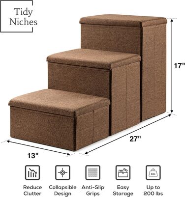 Сходи для собак із місцем для зберігання TIDY NICHES, складані, регульовані, легкі, для маленьких собак і цуценят, для ліжка і дивану, для дому
