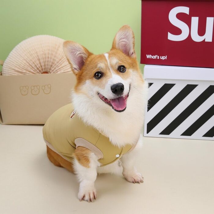 Зунеа Зимові куртки для собак, флісова підкладка, D-Ring, теплі, для холодної погоди, жилети, одяг для цуценят, хакі, 3XL