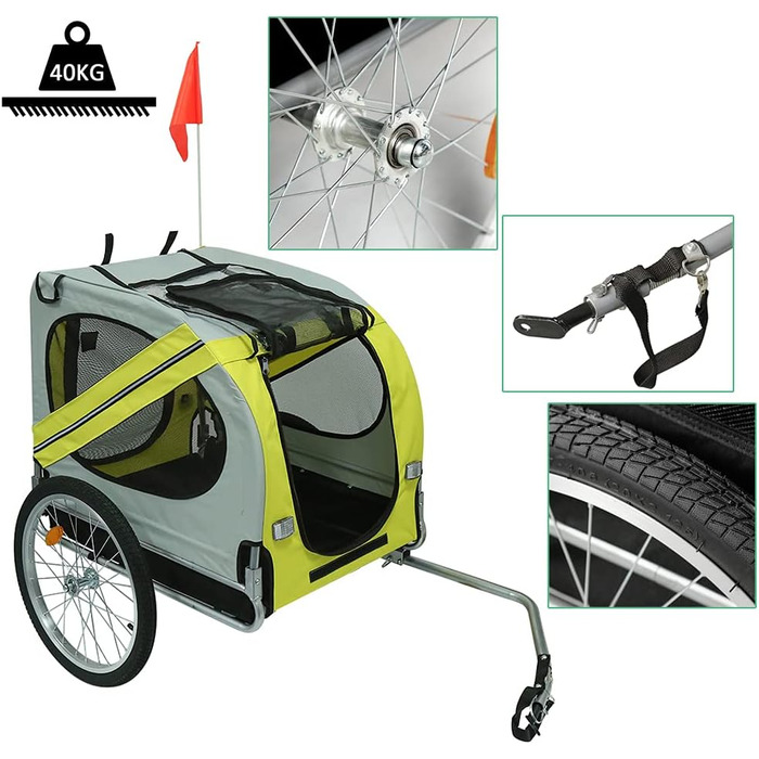 Фahrрадна причеп для собак, складний, Oxford Tuch, з відбивачами, 73x137x90 см, до 40 кг, червоно-чорний A (жовтий A)