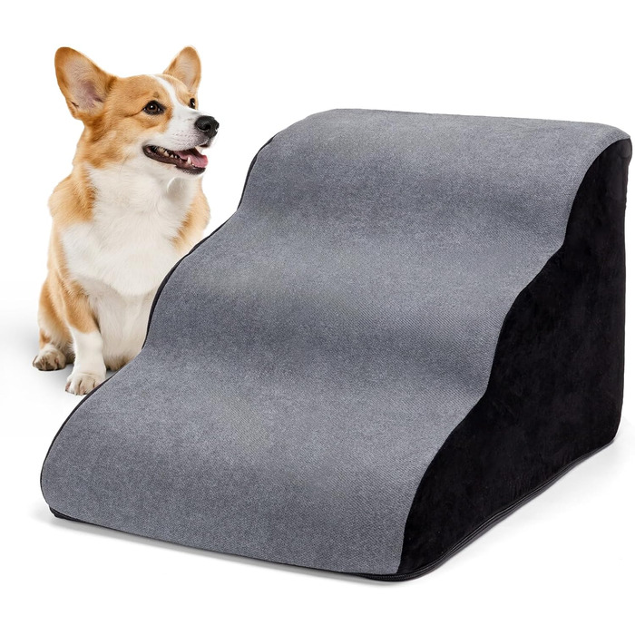 Сходинки для собак Nobleza – 3 сходинки, сірі, 35x56x40 см, з миючим покриттям та протиковзким дном