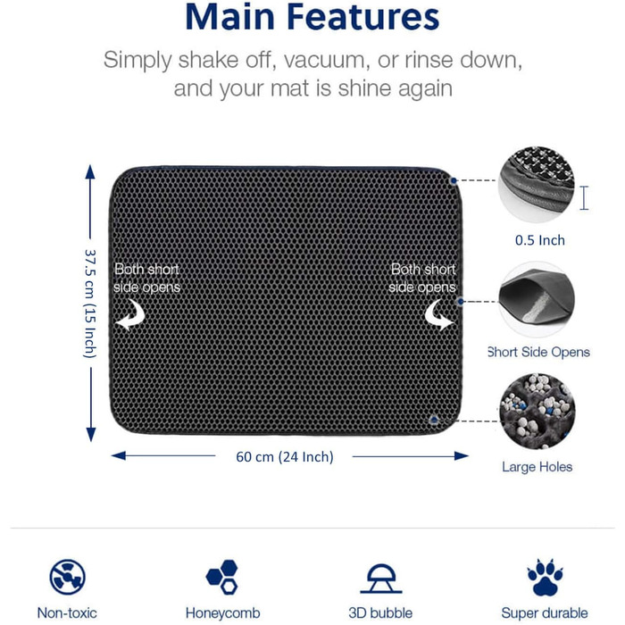 Mat для лотка кота WePet – килимок для котячого туалету з комірчастою структурою, вологостійкий, легко чиститься, 61 x 38.1 см, бежевий