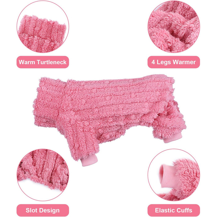 Піжама для собак маленьких порід: теплий флісовий комплект для дівчаток та хлопчиків, теплий зимовий костюм для Чихуахуа, Йоркі та інших, рожевий, середній розмір